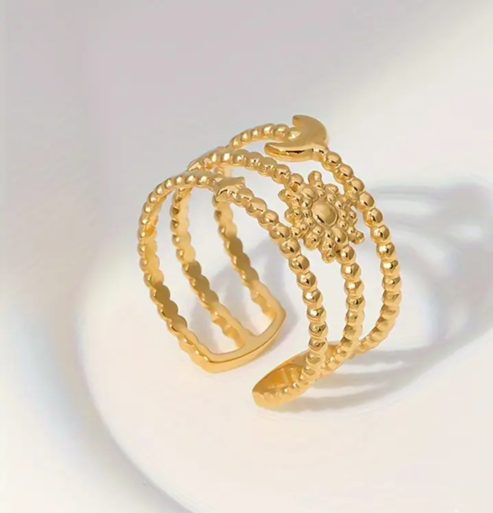 Golden Beaded Sun & Moon Adjustable Ring - Ahlis Luxe